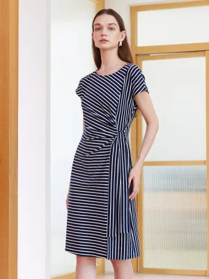 Navy Blue Stripe Wrap Dress