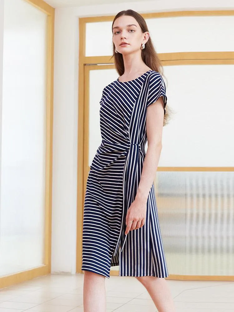 Navy Blue Stripe Wrap Dress