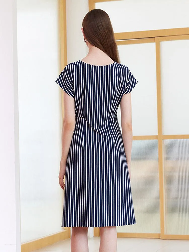 Navy Blue Stripe Wrap Dress