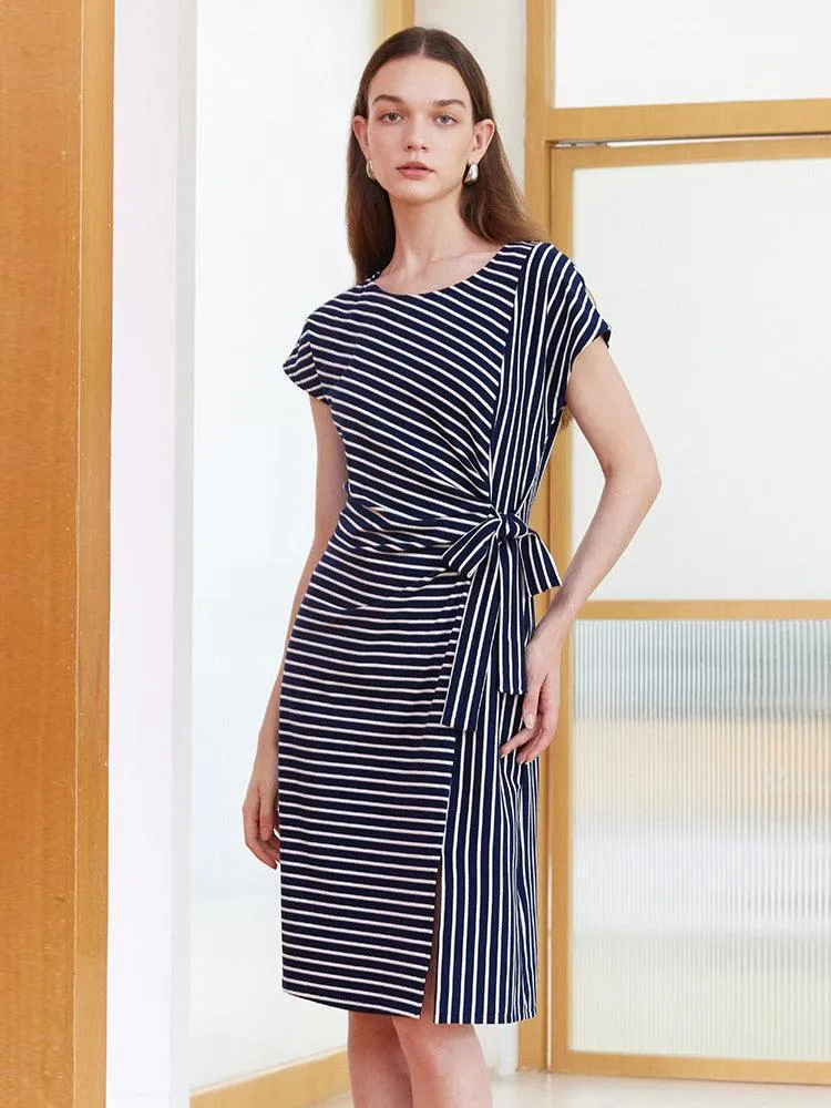 Navy Blue Stripe Wrap Dress