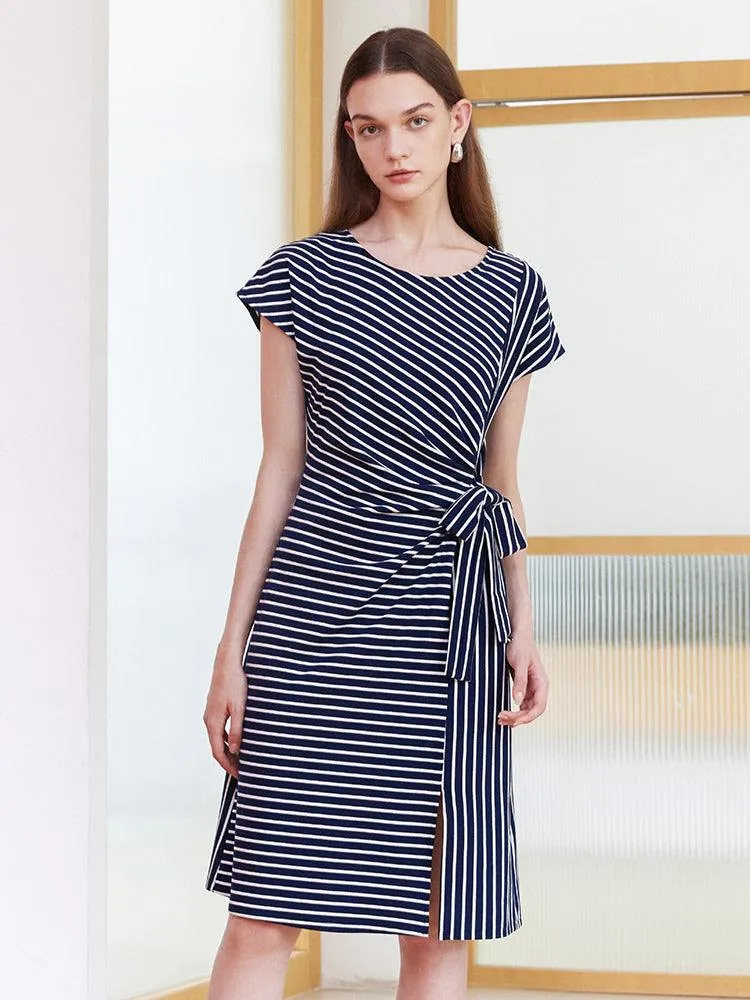 Navy Blue Stripe Wrap Dress