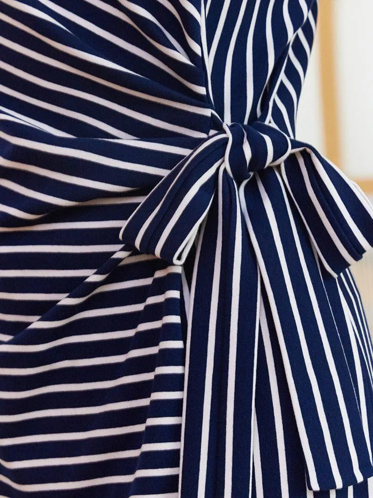 Navy Blue Stripe Wrap Dress