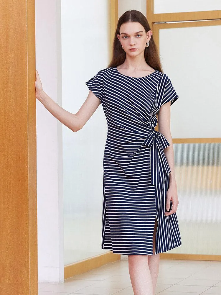 Navy Blue Stripe Wrap Dress