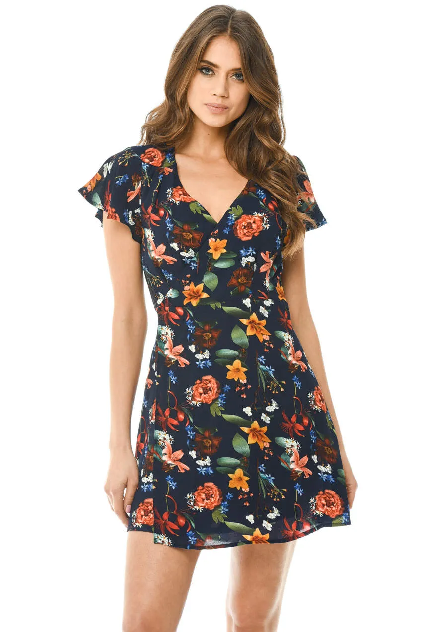 Navy Floral Wrap Dress