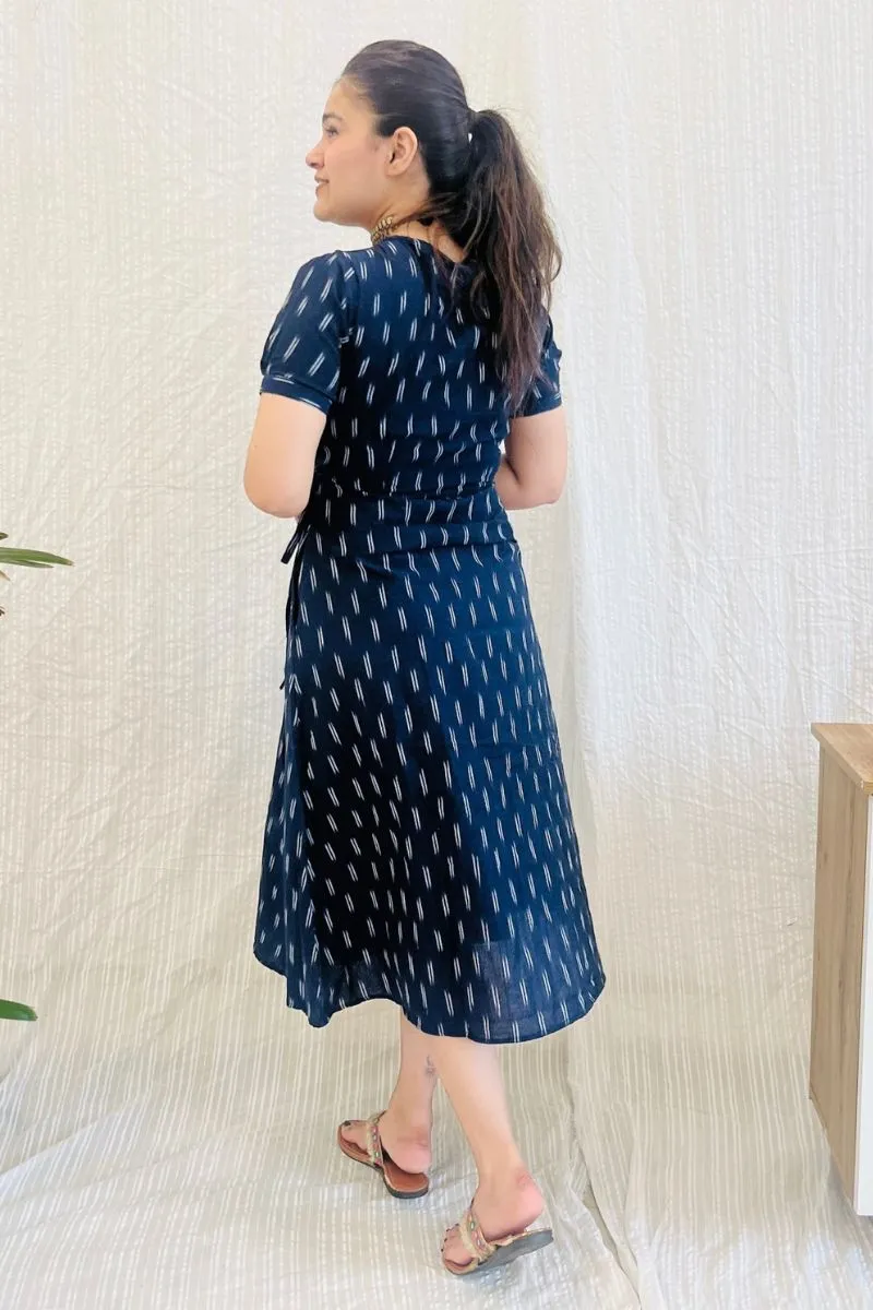 Navy Ikat Wrap Dress