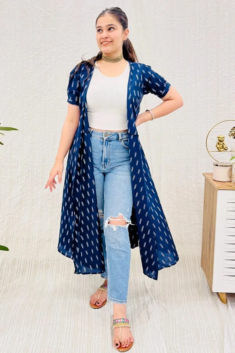 Navy Ikat Wrap Dress