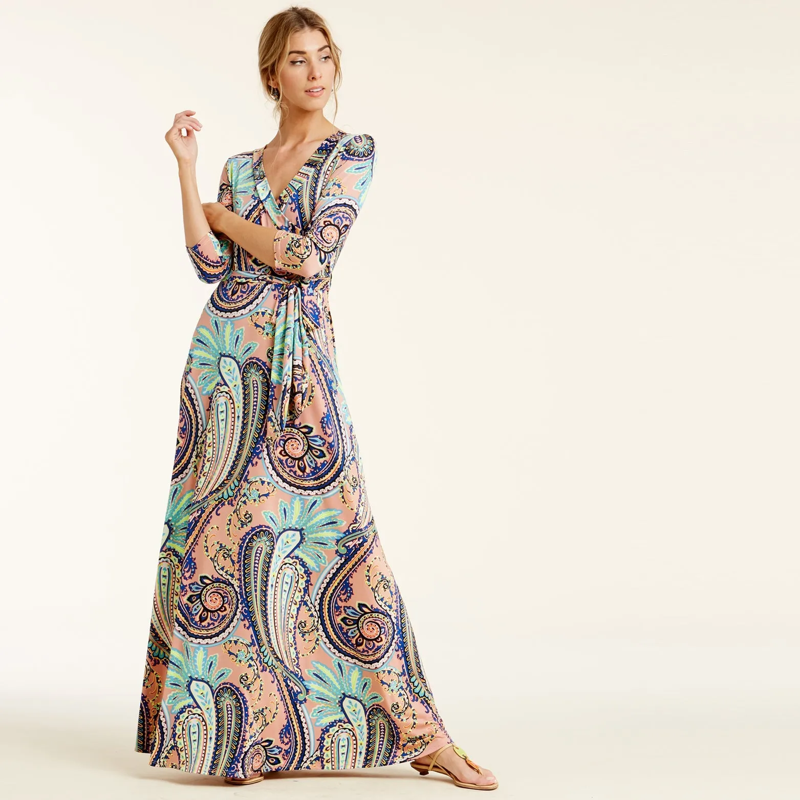 Navy Vintage Paisley Venechia Maxi Wrap Dress