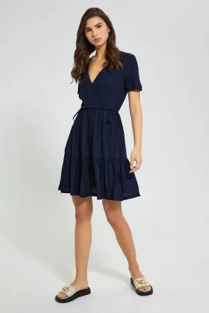Navy Wrap Skater Dress