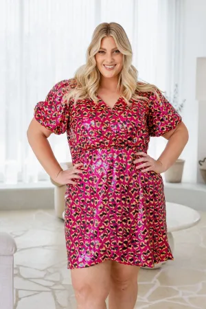 Nicolette Sequin Dress in Sparkly Leopard Pink
