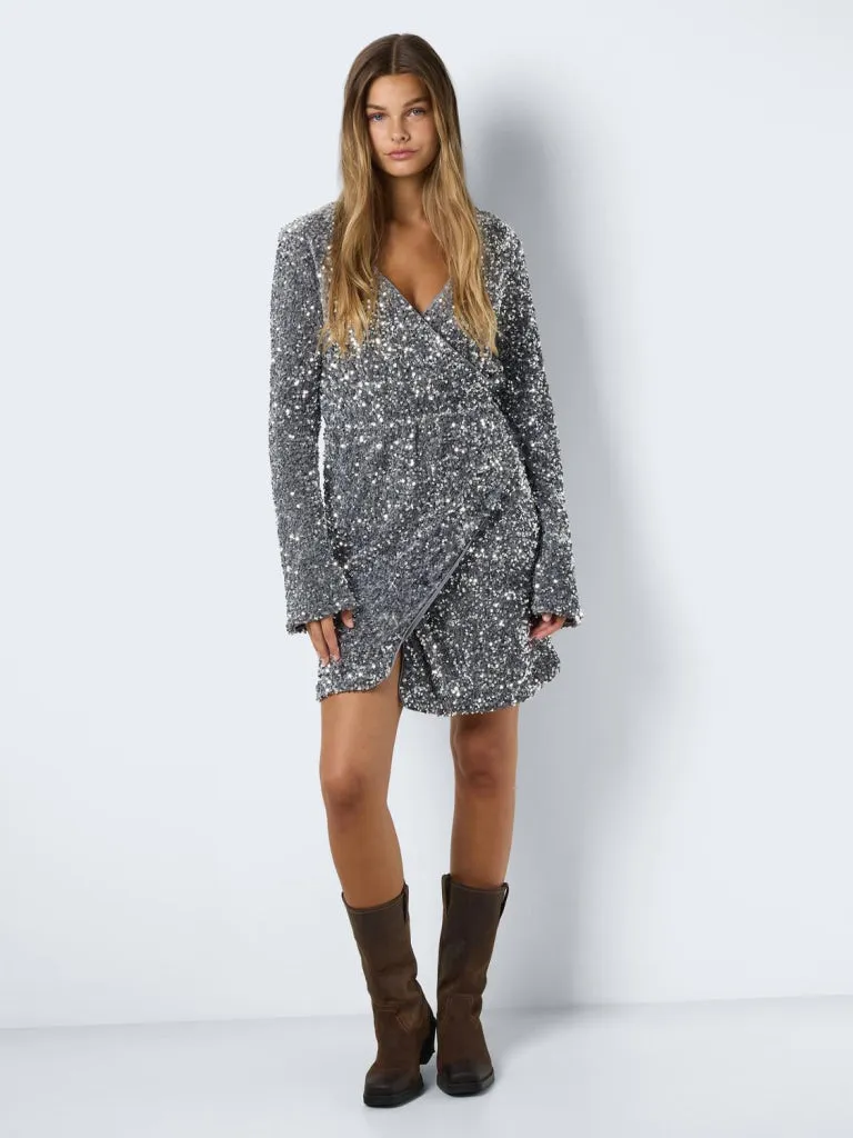 NMMIA L/S SEQUIN WRAP DRESS WVN