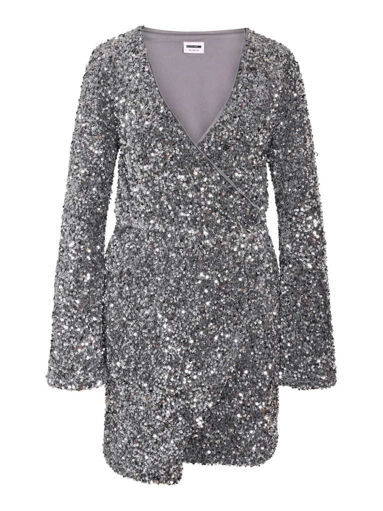 NMMIA L/S SEQUIN WRAP DRESS WVN