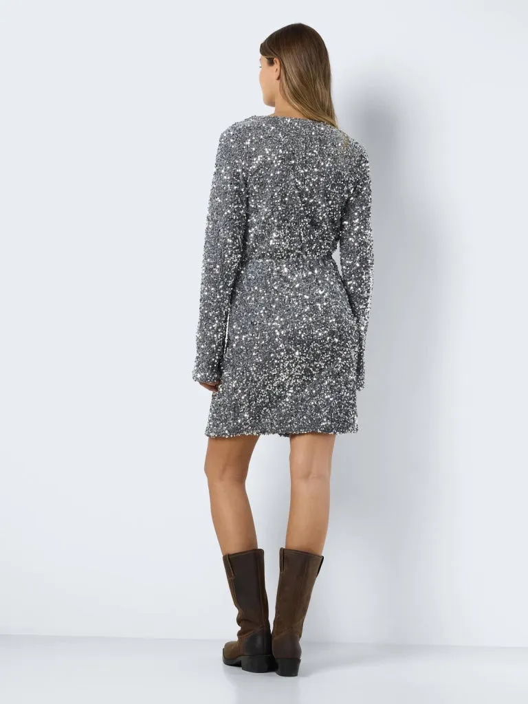 NMMIA L/S SEQUIN WRAP DRESS WVN