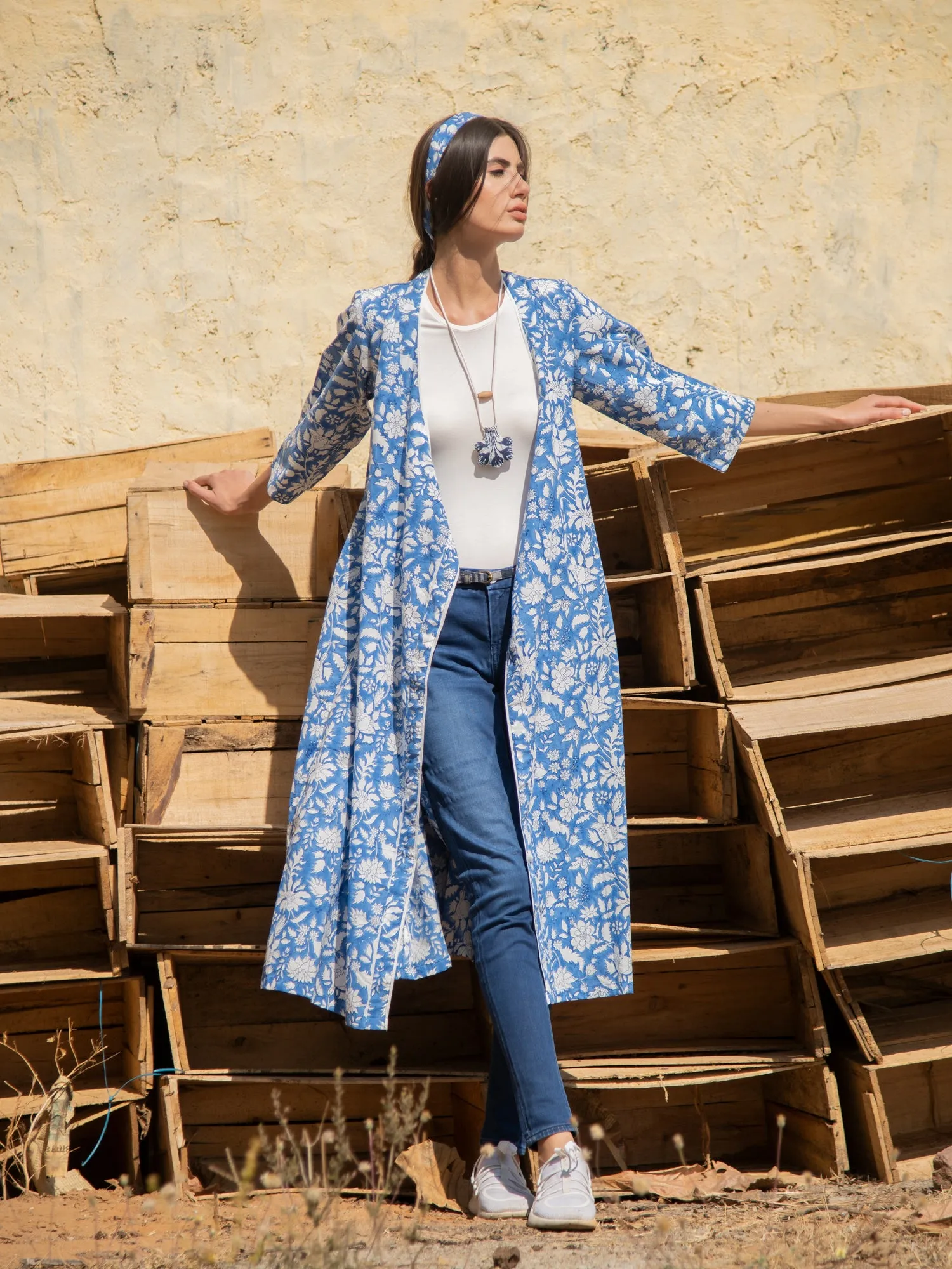 No More Blues Wrap Dress - Blue Hand Block Printed Cotton Wrap Dress