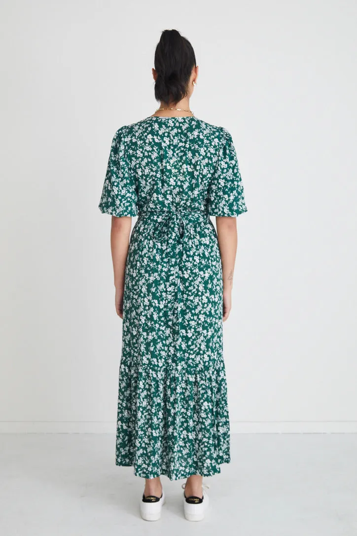 Ocean Green Ditsy Ss Wrap Midi Dress