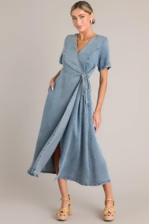Odyssey Within Medium Wash Chambray Wrap Midi Dress