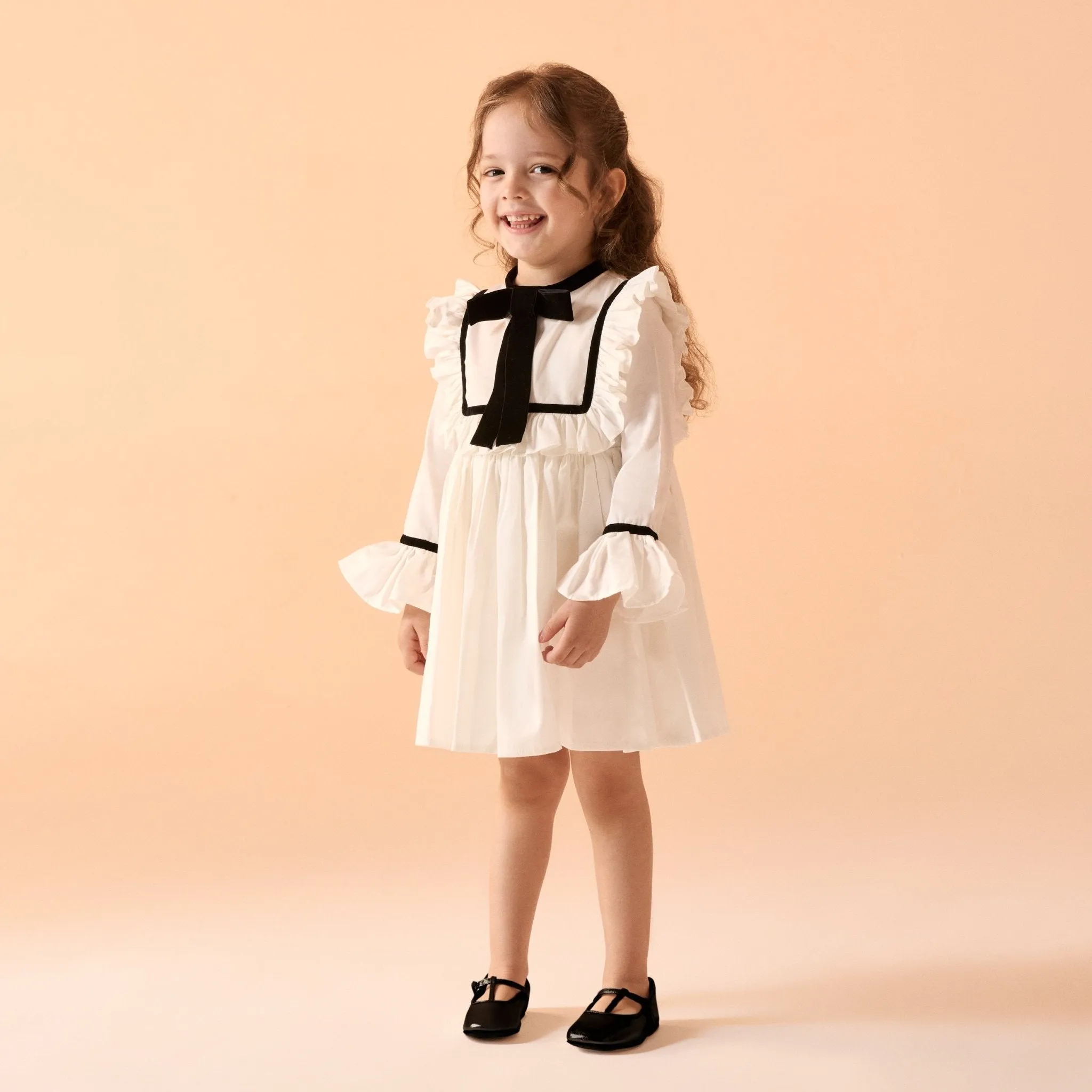 Off White Long Sleeve Cotton Dress