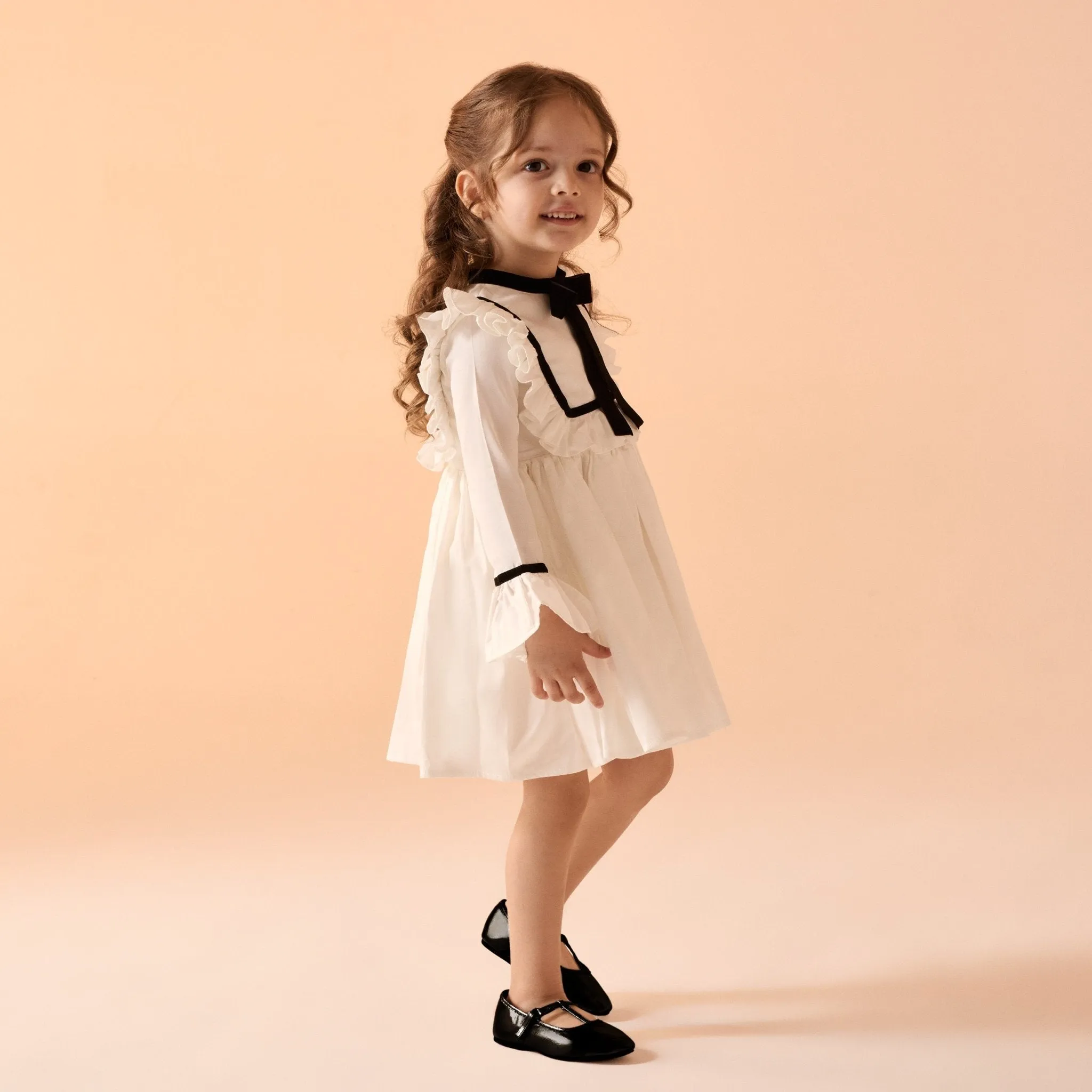 Off White Long Sleeve Cotton Dress