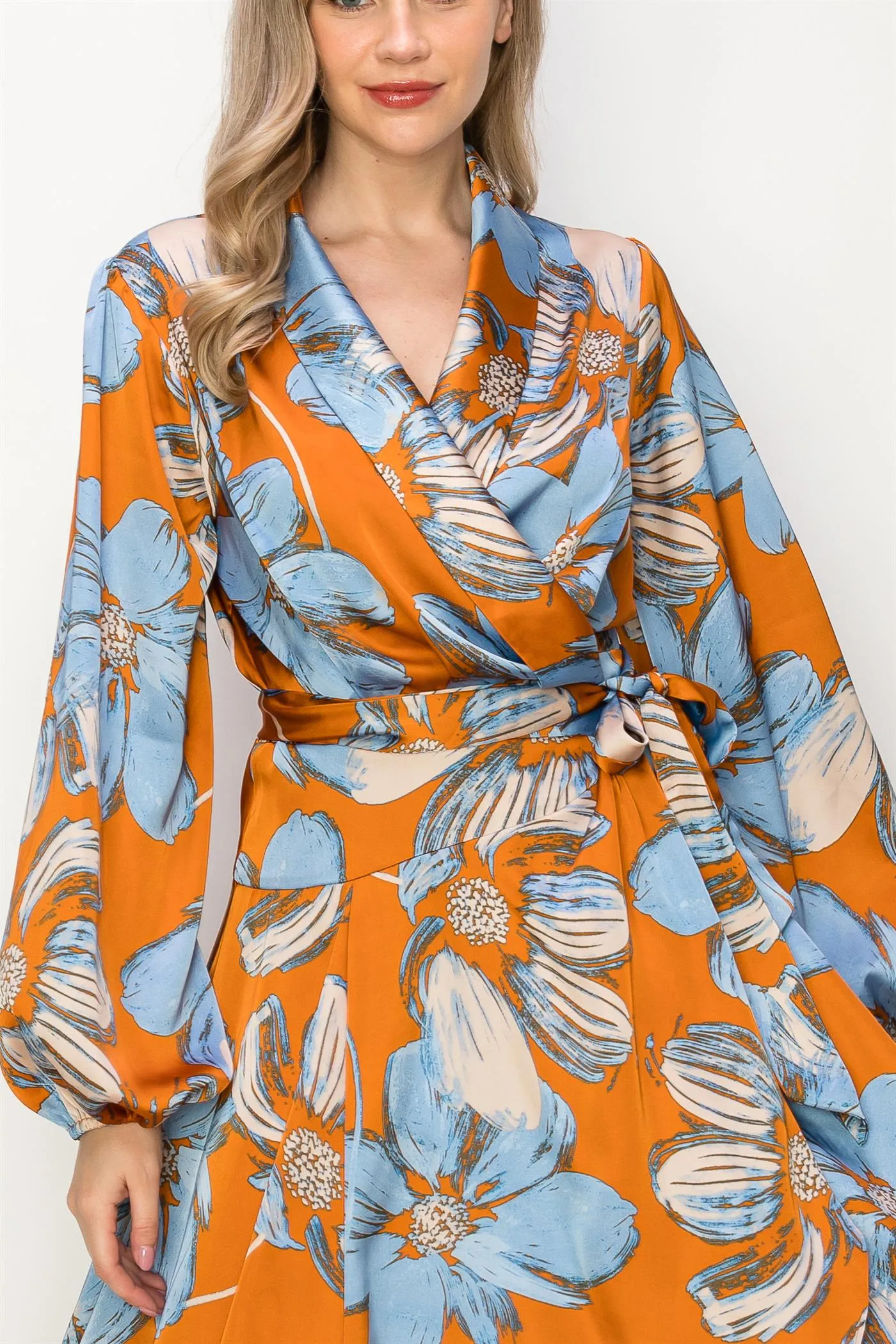 OL24A130-LONG SLEEVE V-NECK WRAP MAXI DRESS