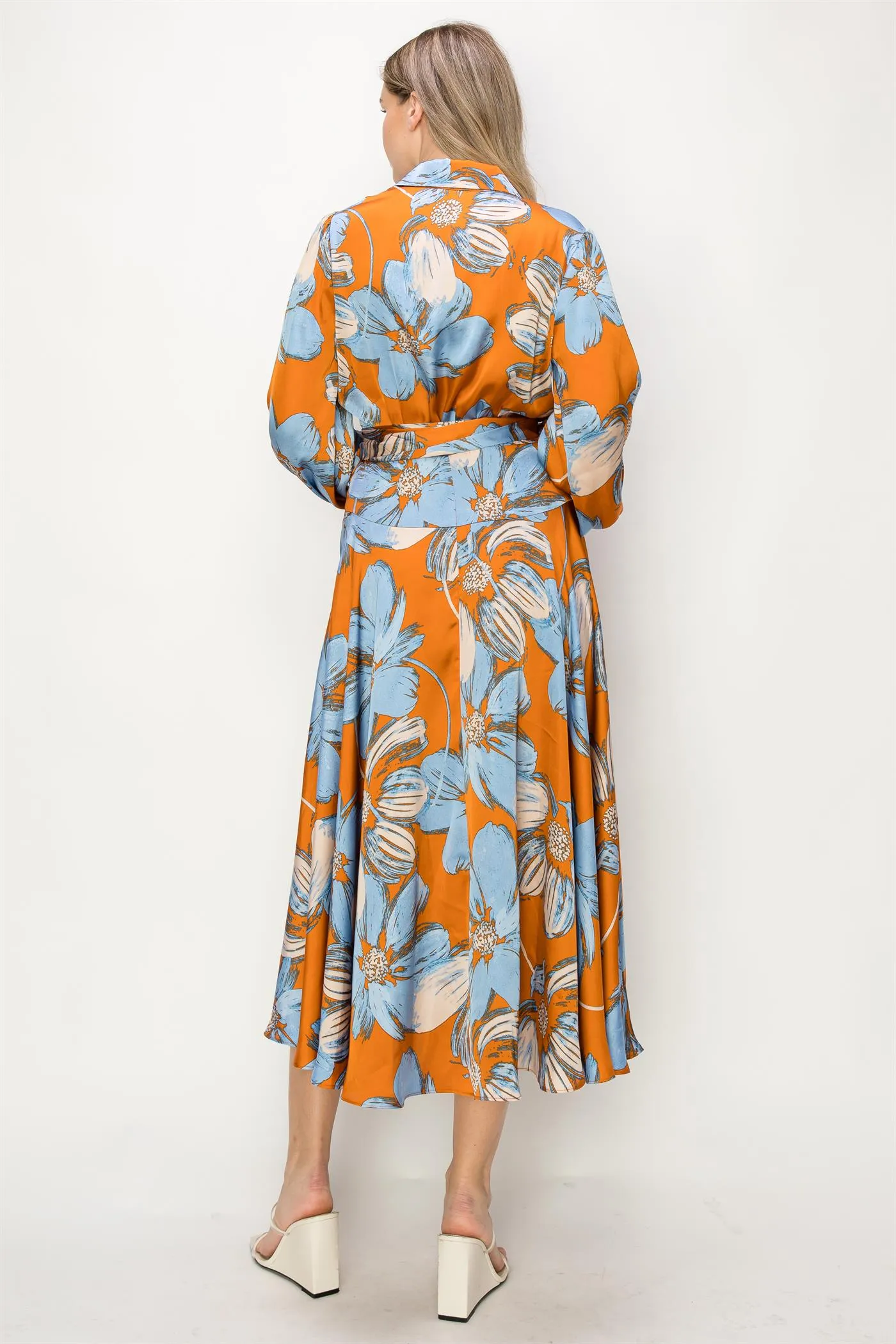 OL24A130-LONG SLEEVE V-NECK WRAP MAXI DRESS