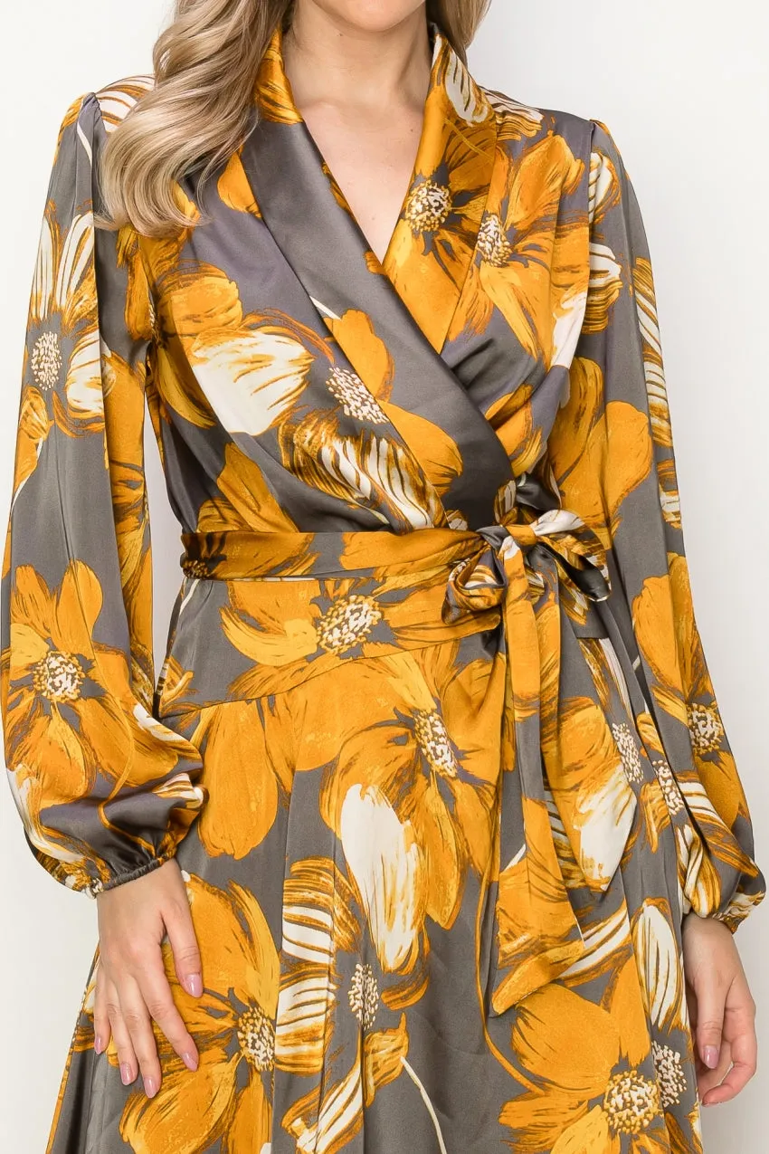 OL24A130-LONG SLEEVE V-NECK WRAP MAXI DRESS