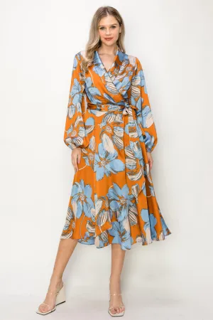 OL24A130-LONG SLEEVE V-NECK WRAP MAXI DRESS