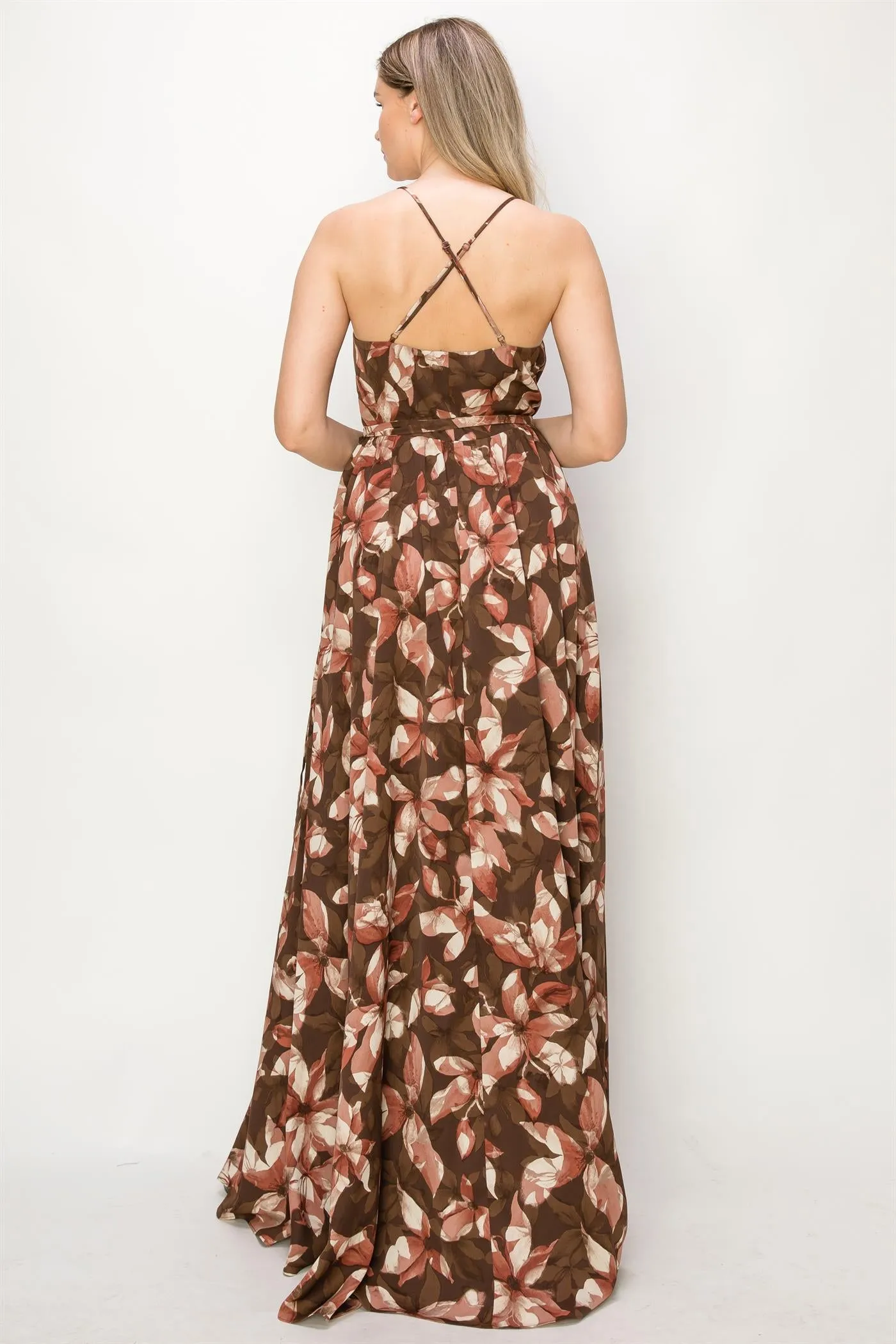 OL24A137-FLORAL SLEEVELESS WRAP MAXI DRESS