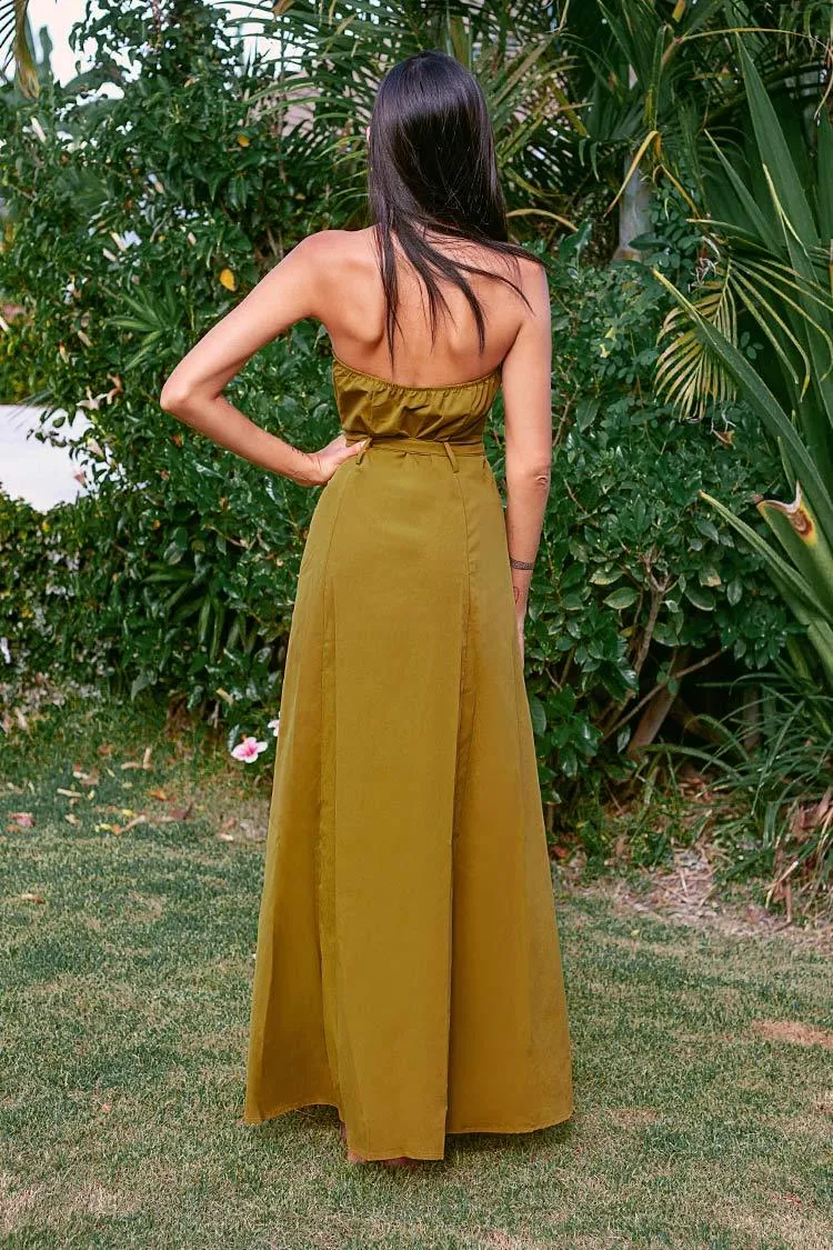 Olive High Neck Maxi Dress