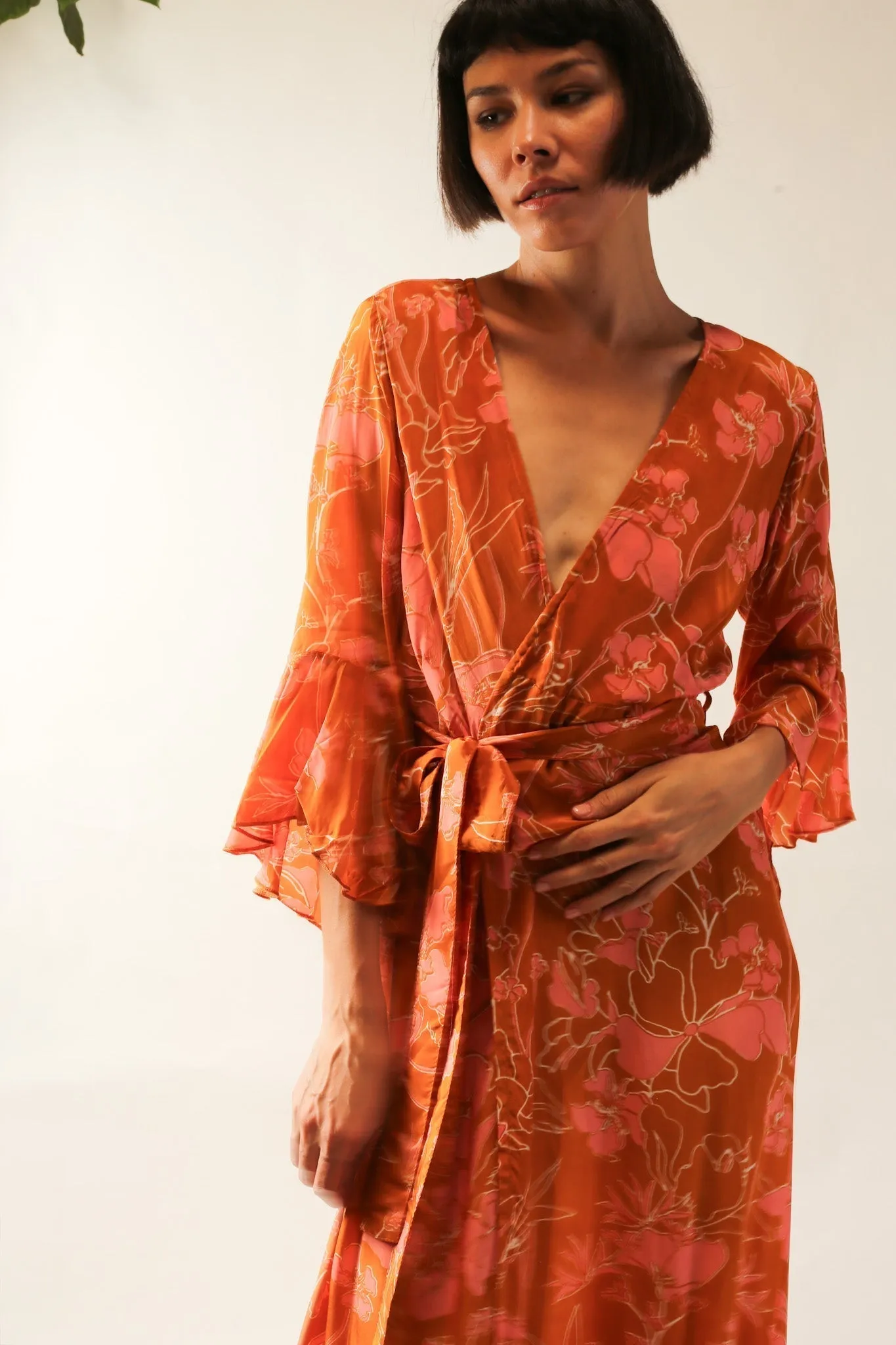 ORANGE SILK WRAP DRESS ULRIS