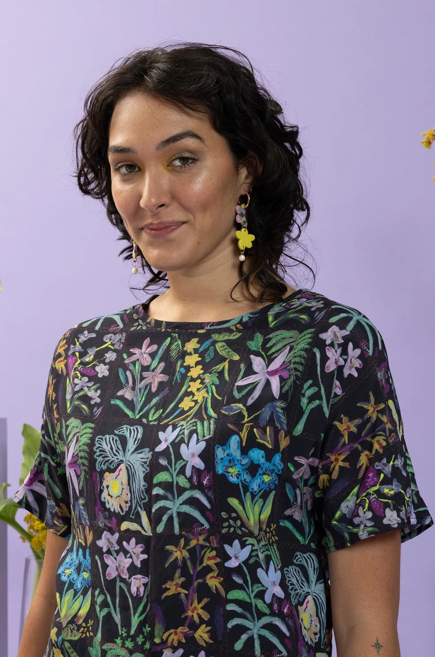 Orchid long T-Dress linen