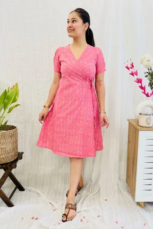 Pastel Pink Ikat Wrap Dress