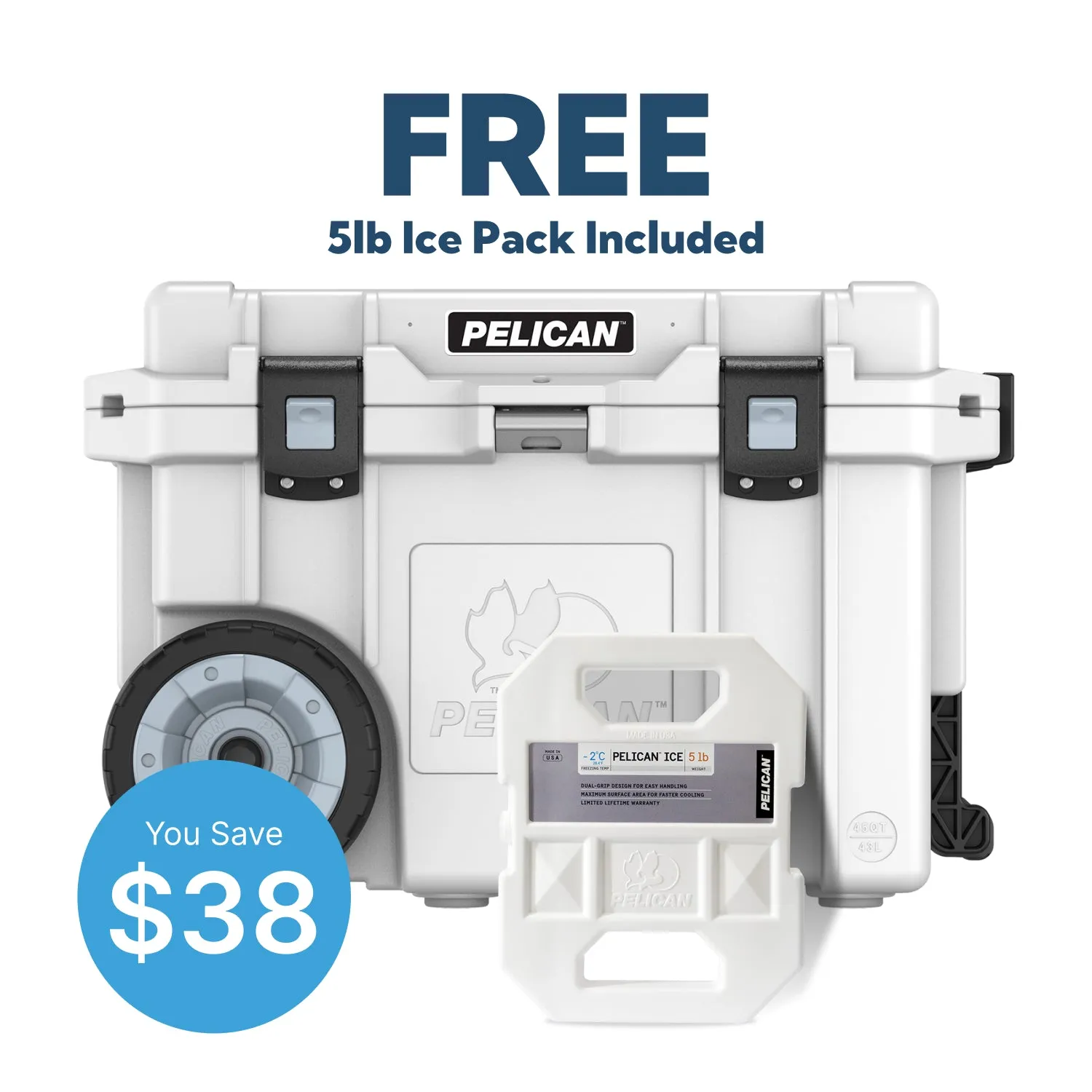 Pelican 45QT Elite Wheeled Cooler FREE 5lb Ice Pack