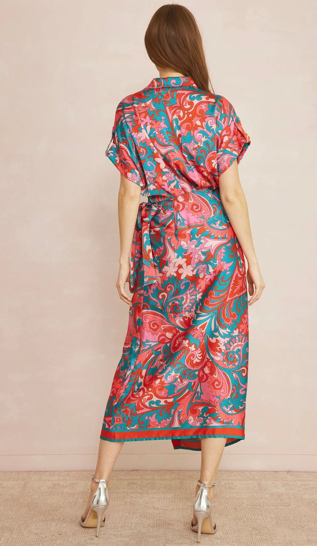 Penelope Satin Wrap Midi Dress