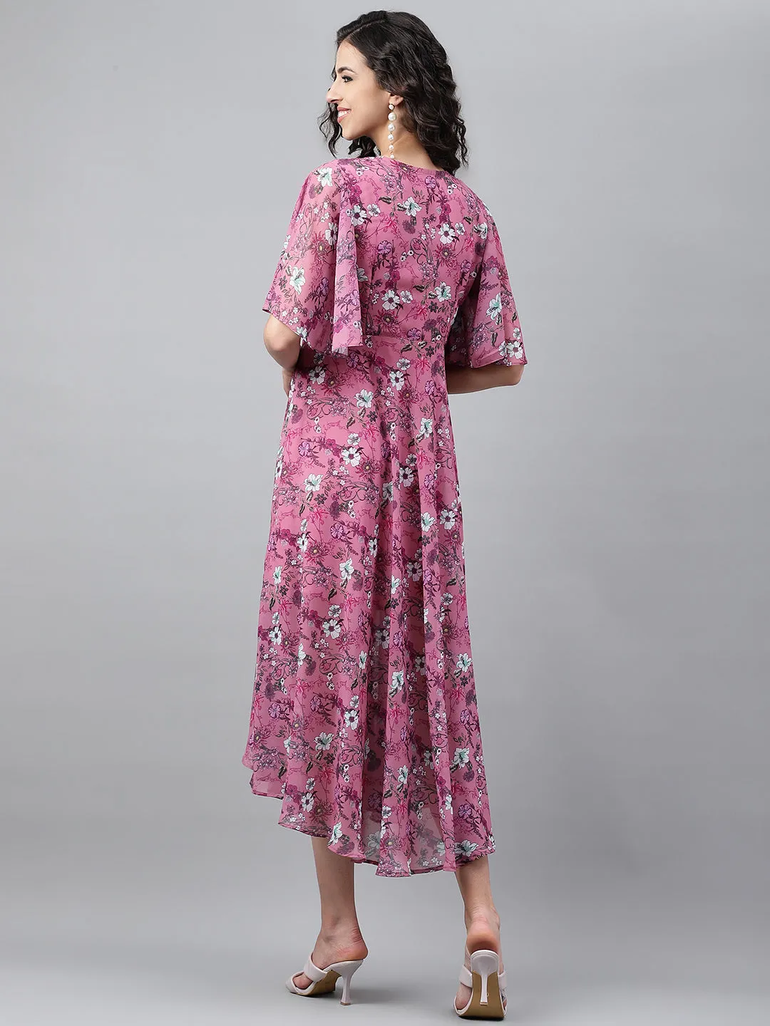 Pink Georgette Digital Printed Wrap Dress