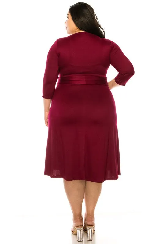 Plus size Solid Faux Wrap Dress