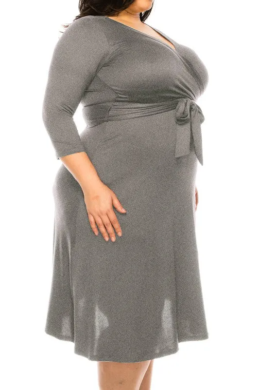 Plus size Solid Faux Wrap Dress