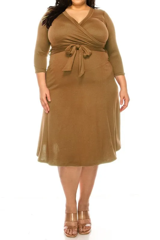 Plus size Solid Faux Wrap Dress
