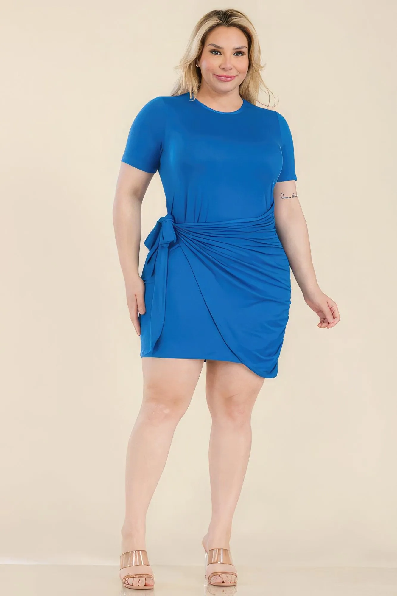 Plus Wrap Side Tie Mini Dress