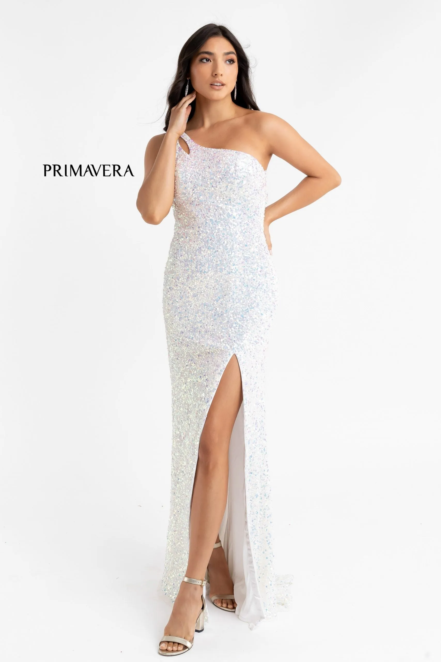 Primavera Couture 3761 Size 0 Pink One Shoulder Prom Dress Pink Sequin Double Strap Back Slit Train
