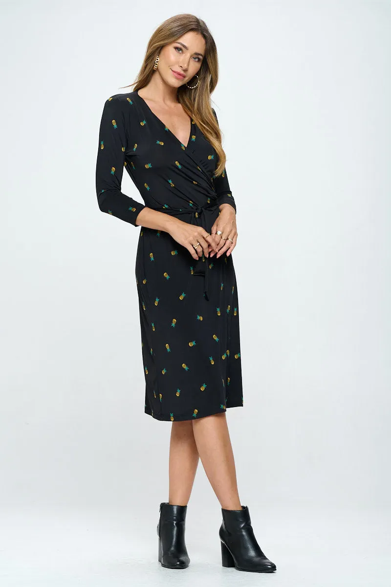 Print V Neck Jersey Wrap Dress With Tie