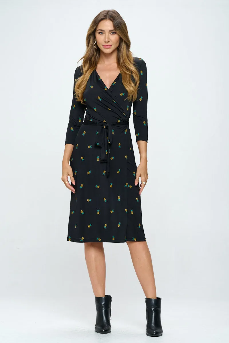 Print V Neck Jersey Wrap Dress With Tie