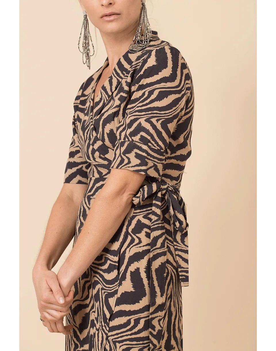 Printed Crepe Wrap Dress