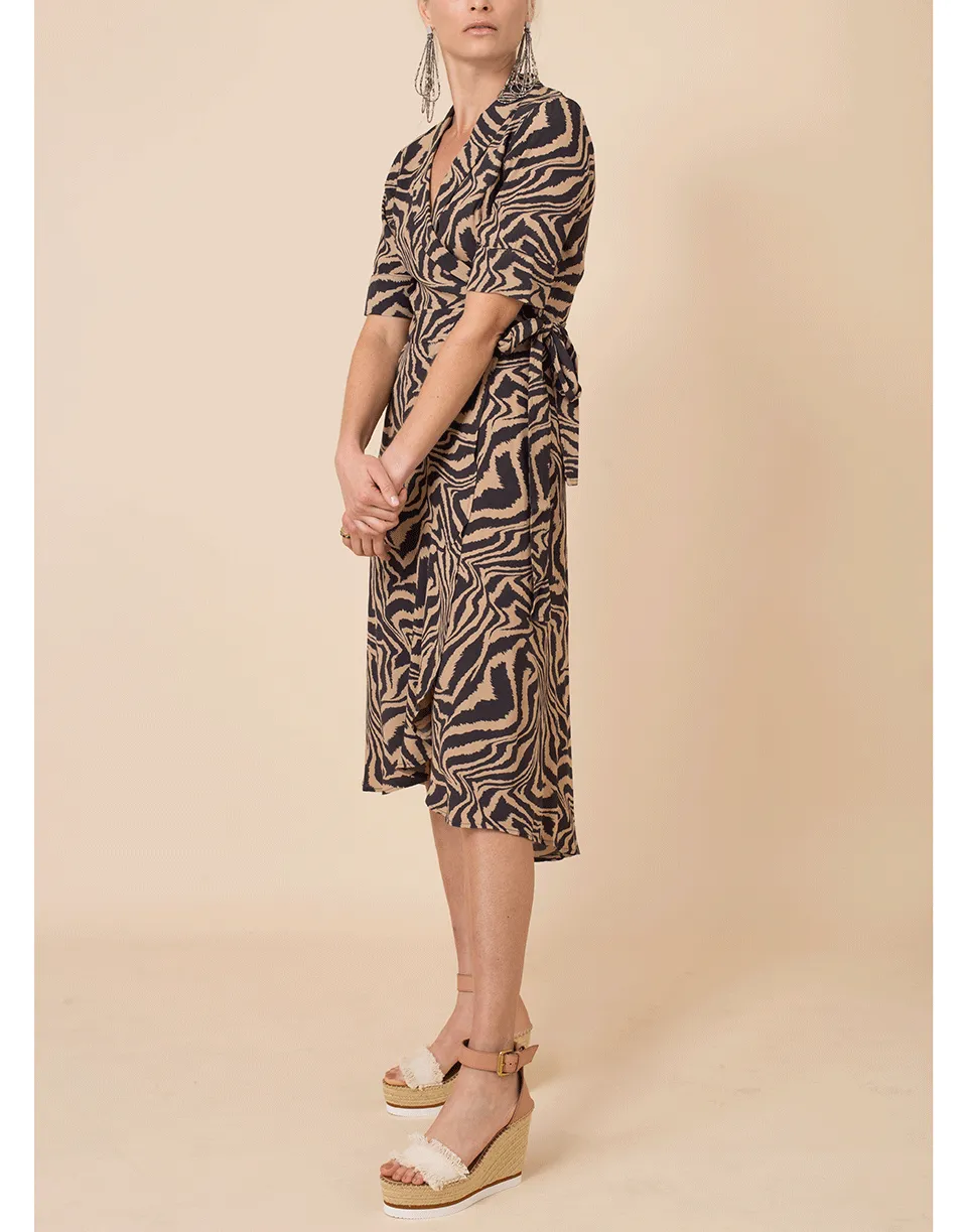 Printed Crepe Wrap Dress