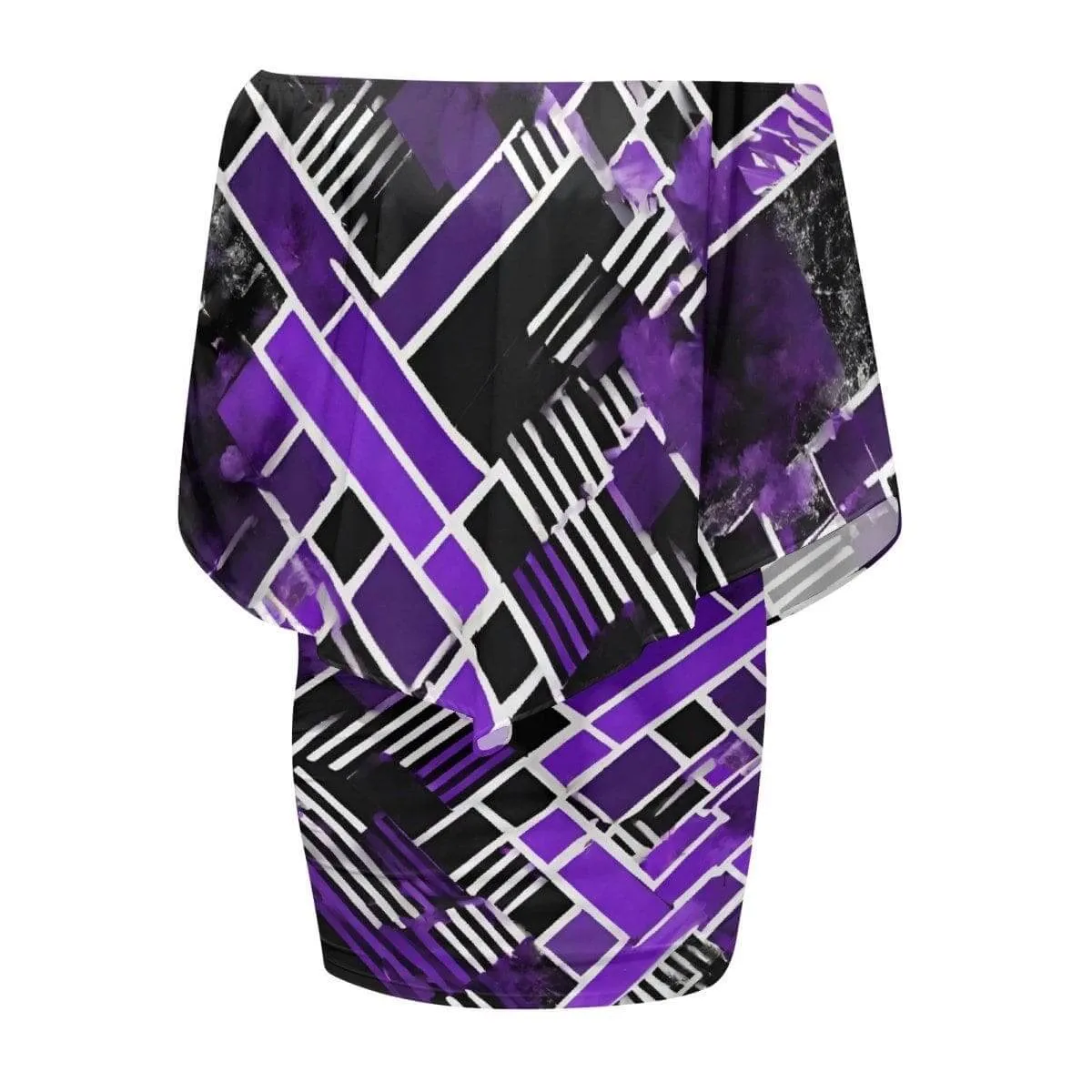 Purple & Black Off-The-Shoulder Wrap Dress