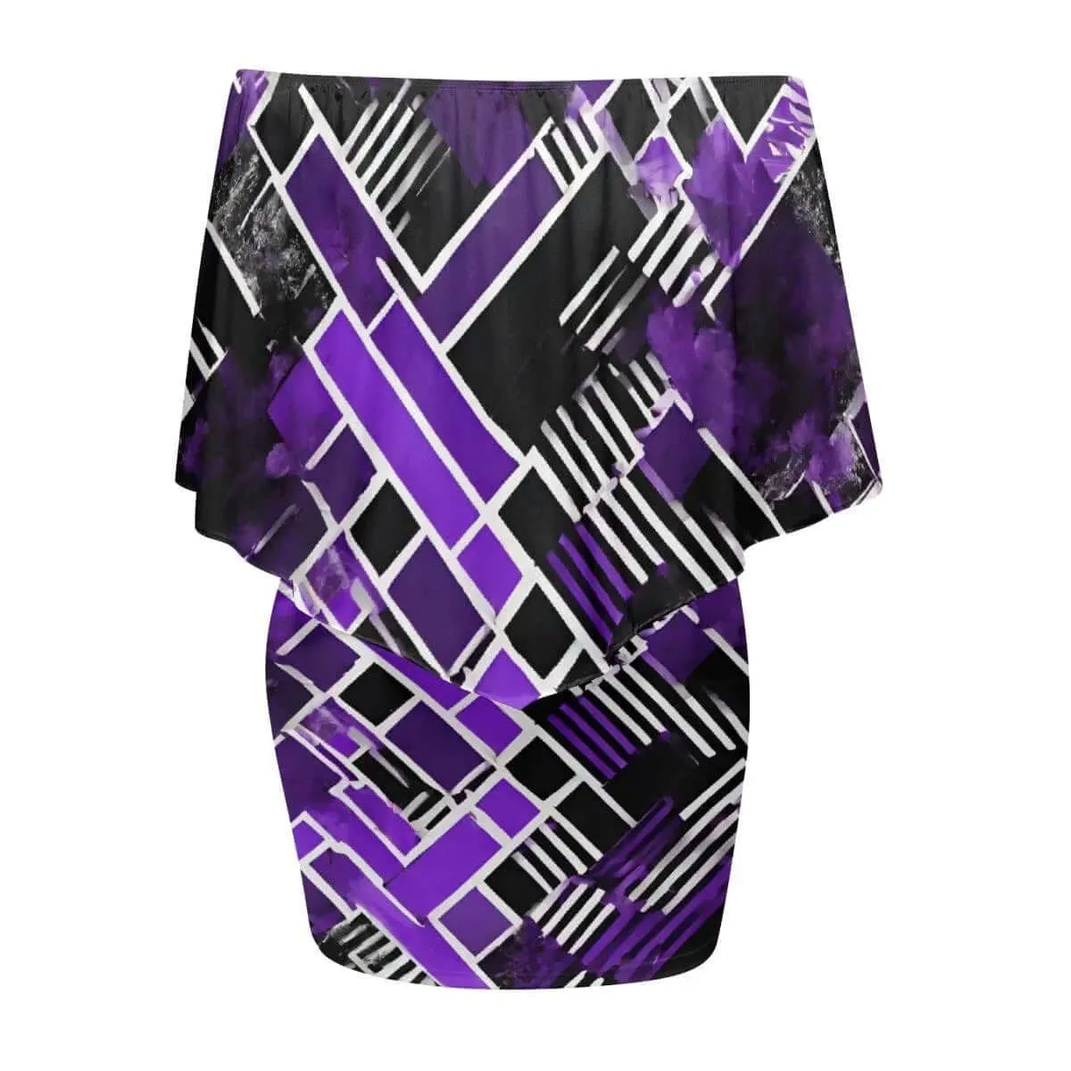 Purple & Black Off-The-Shoulder Wrap Dress