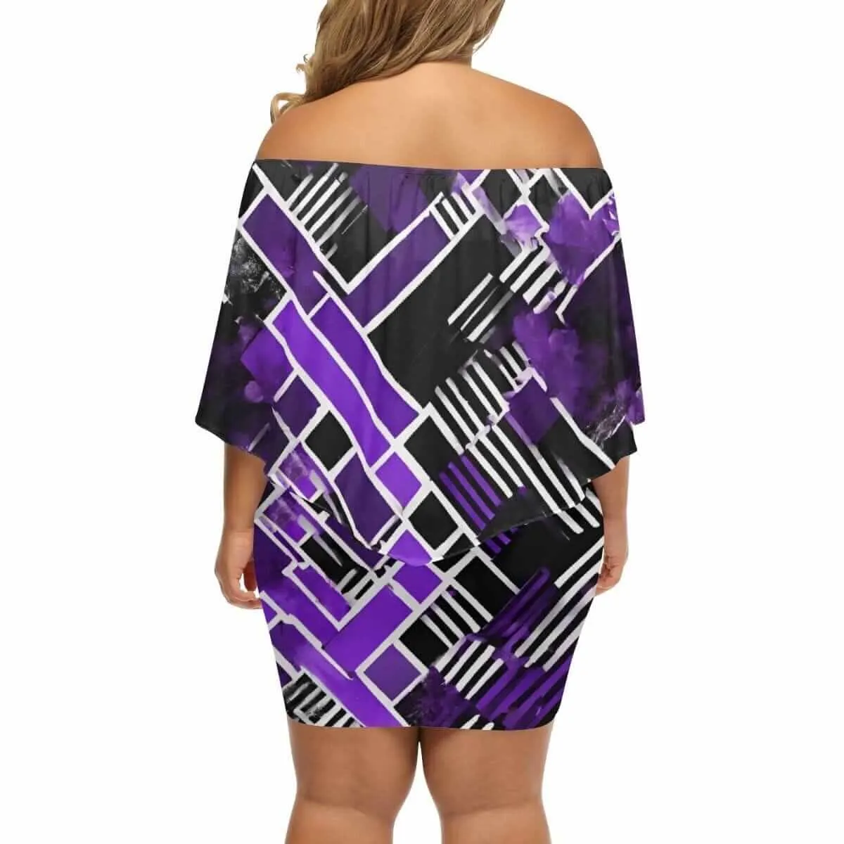 Purple & Black Off-The-Shoulder Wrap Dress