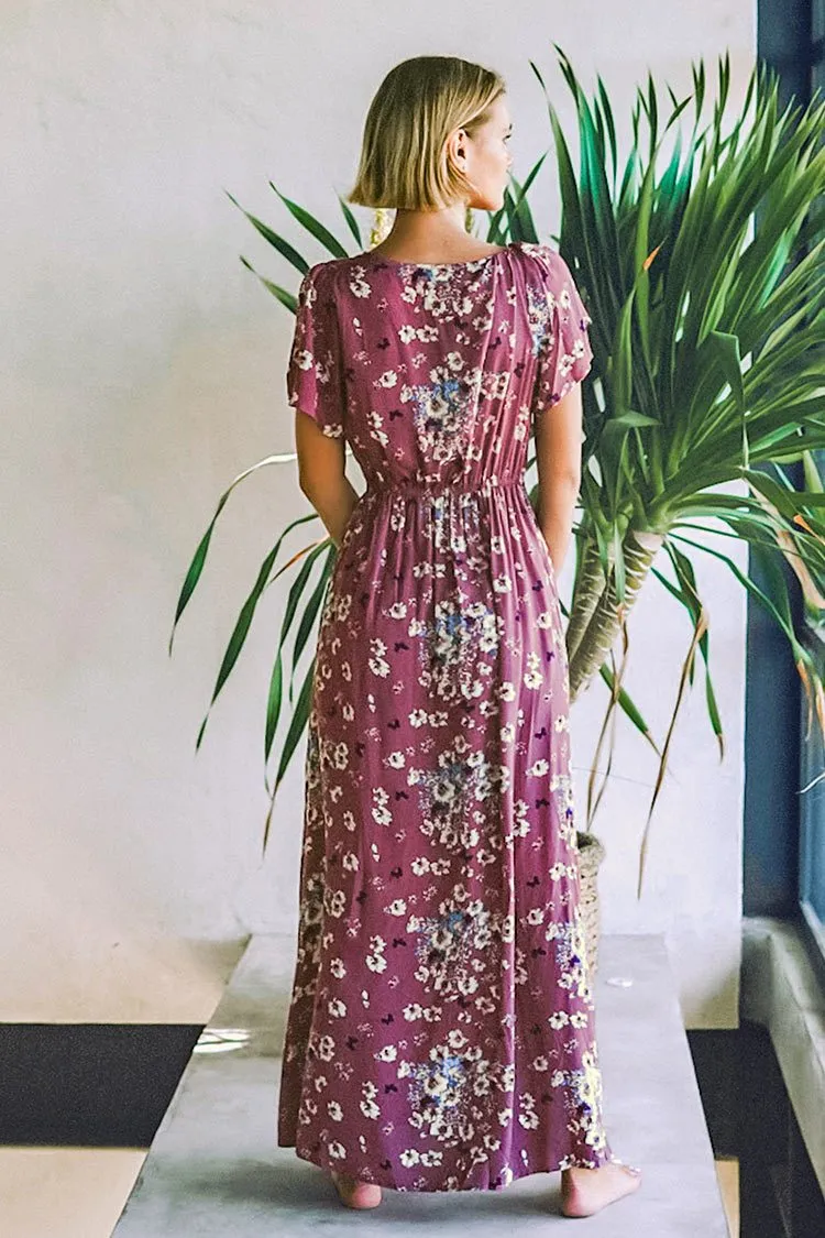 Purple Floral Print Maxi Dress