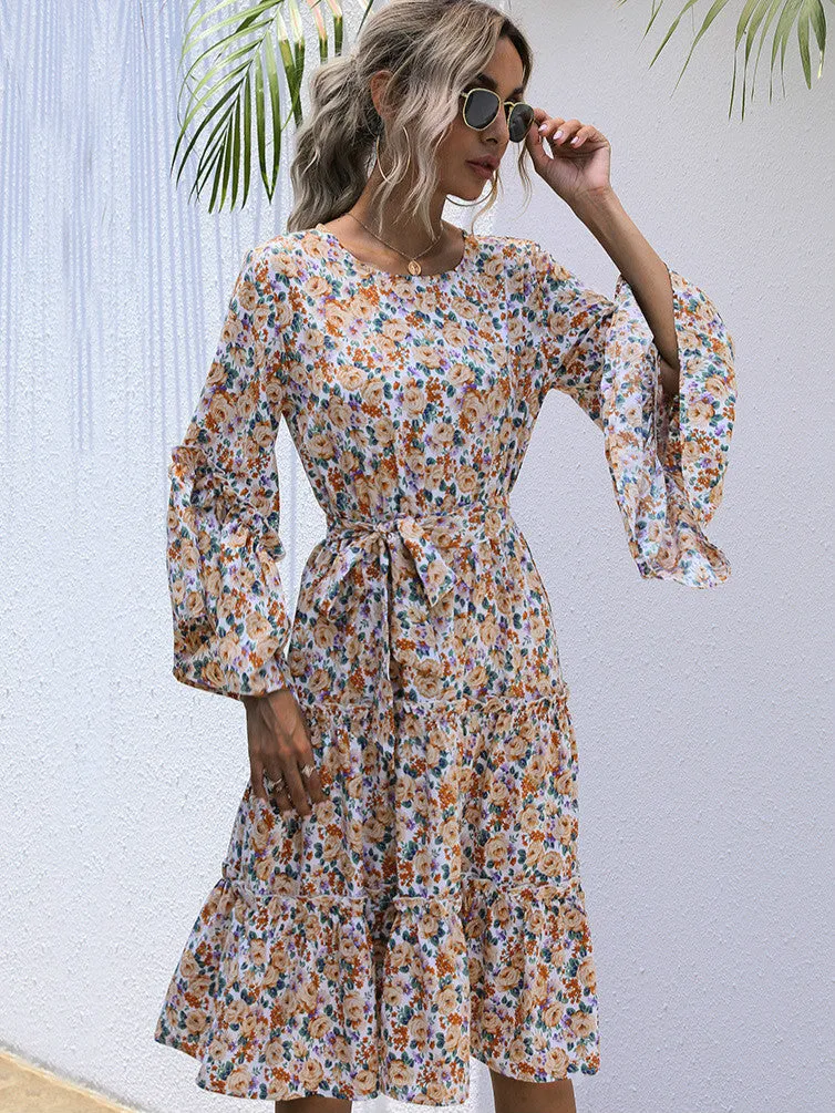 Purple Floral Print Tiered Dress