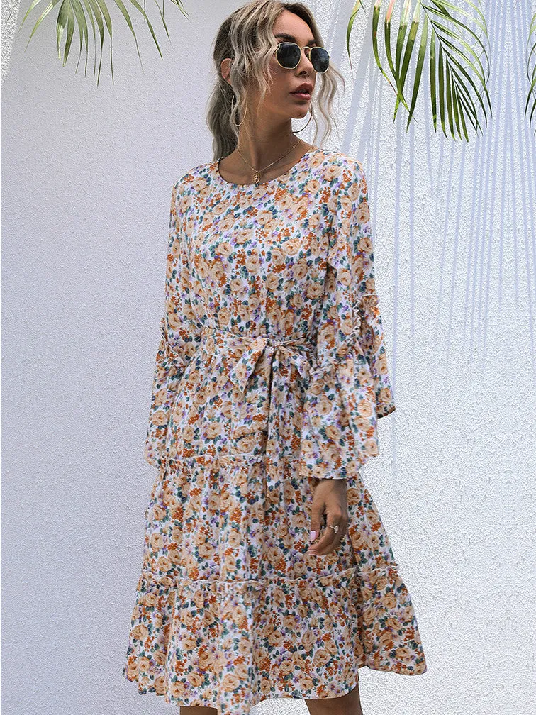 Purple Floral Print Tiered Dress