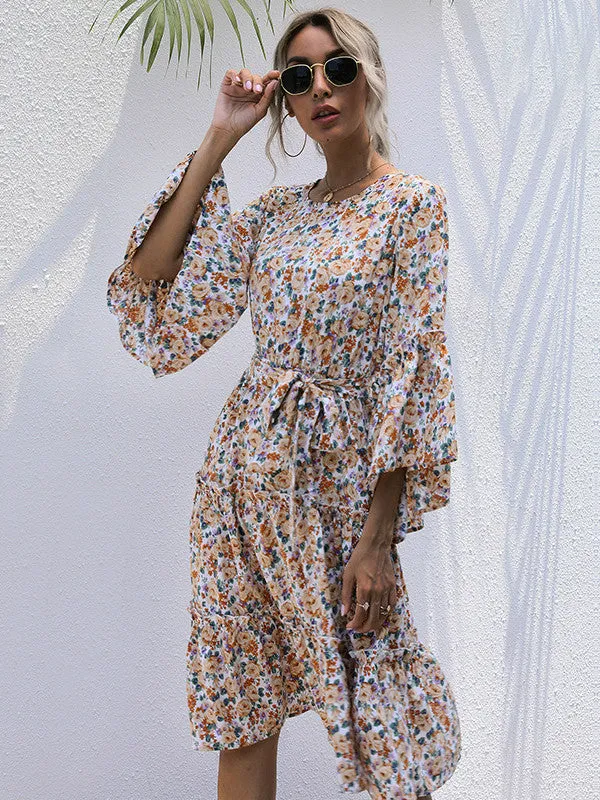 Purple Floral Print Tiered Dress