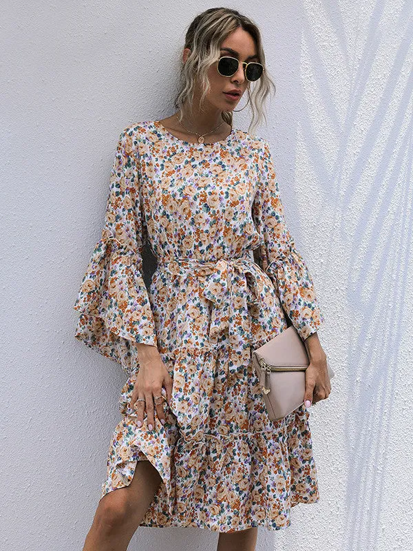 Purple Floral Print Tiered Dress